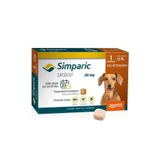 Embalagem de Antipulgas Simparic Zoetis 20 mg para Cães com 5,1 kg a 10 kg