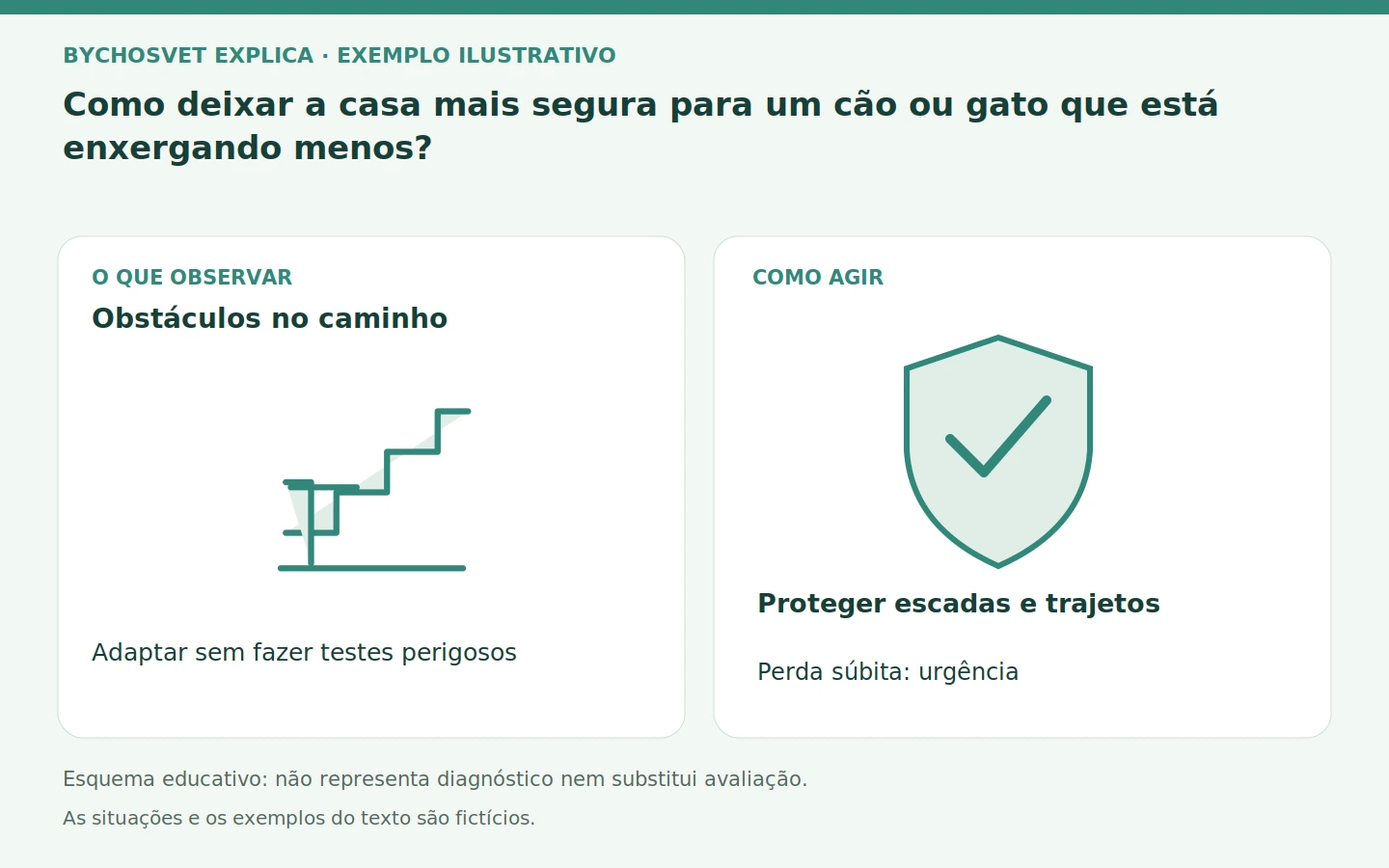 Obstáculos no caminho: Adaptar sem fazer testes perigosos. Proteger escadas e trajetos; Perda súbita: urgência