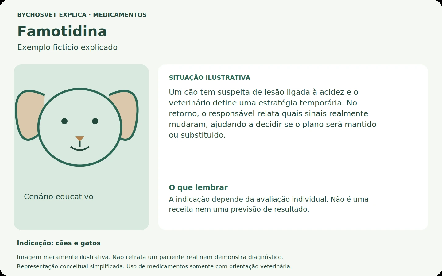 Exemplo fictício em português relacionado ao uso de famotidina.