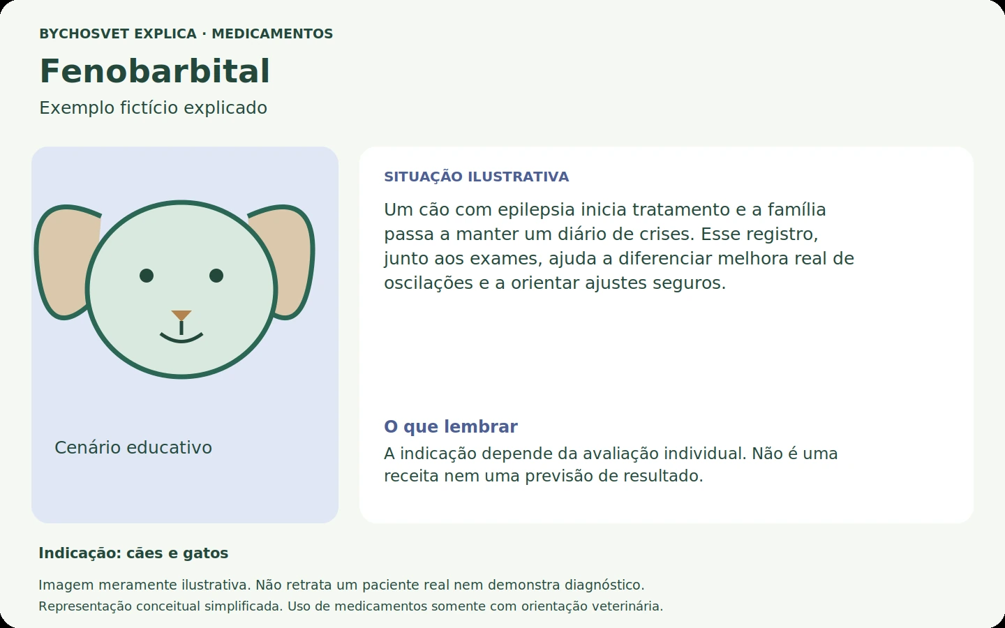Exemplo fictício em português relacionado ao uso de fenobarbital.