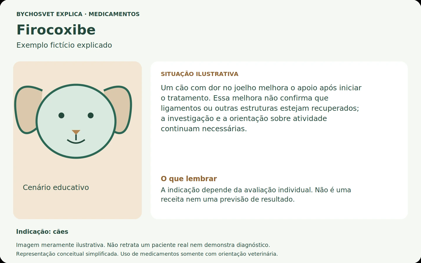 Exemplo fictício em português relacionado ao uso de firocoxibe.