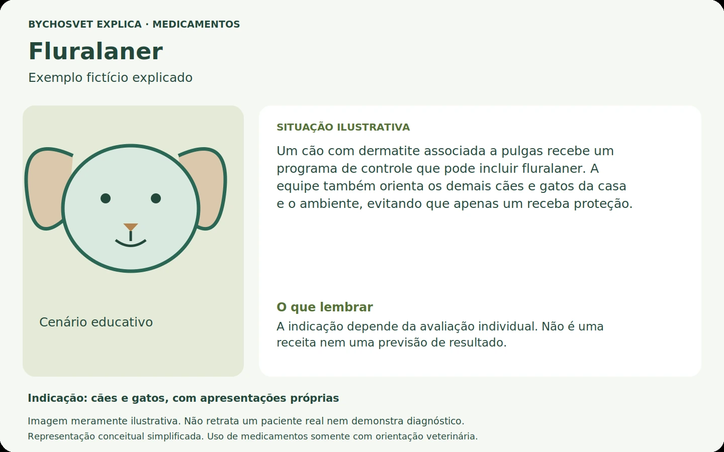 Exemplo fictício em português relacionado ao uso de fluralaner.