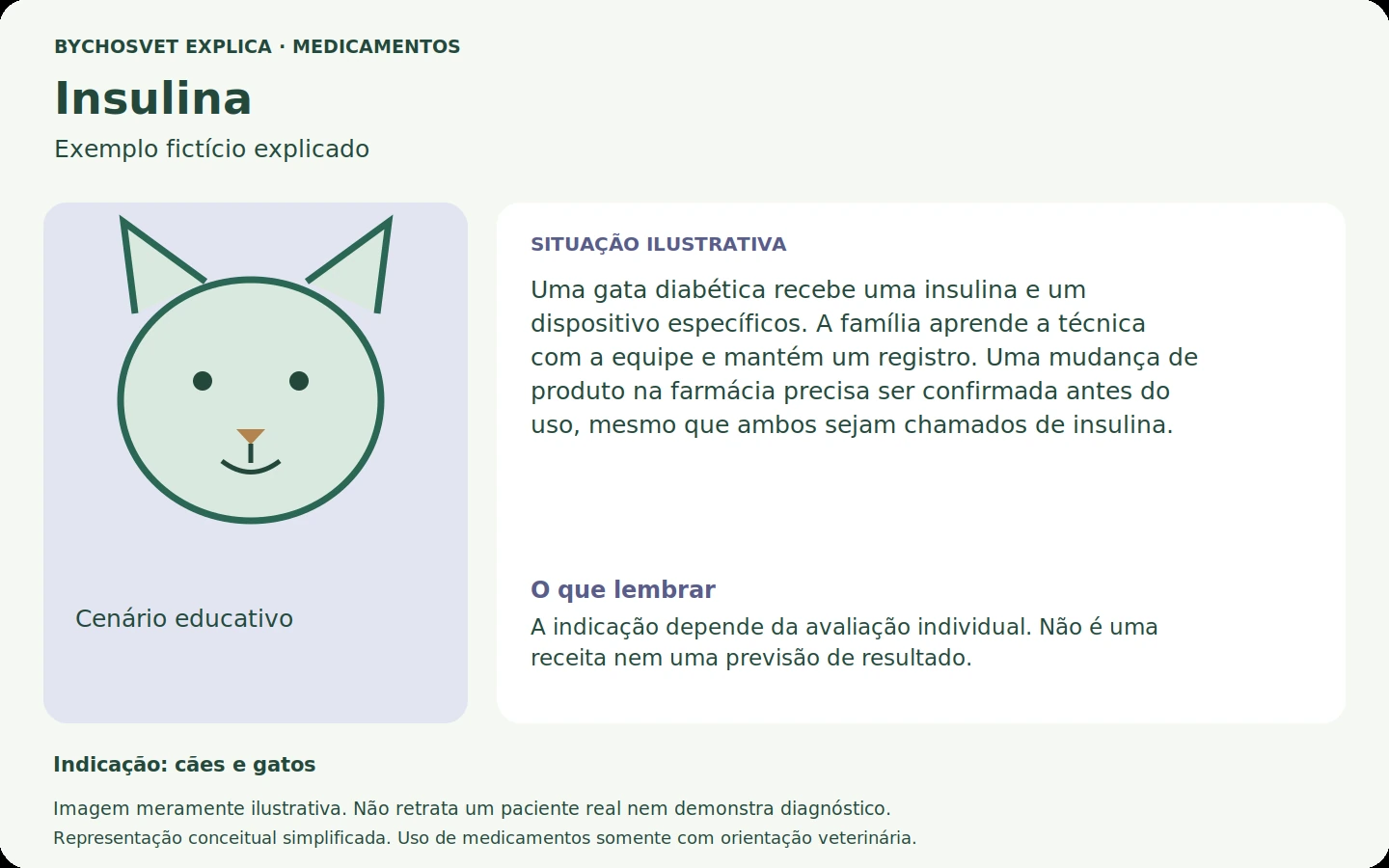 Exemplo fictício em português relacionado ao uso de insulina.