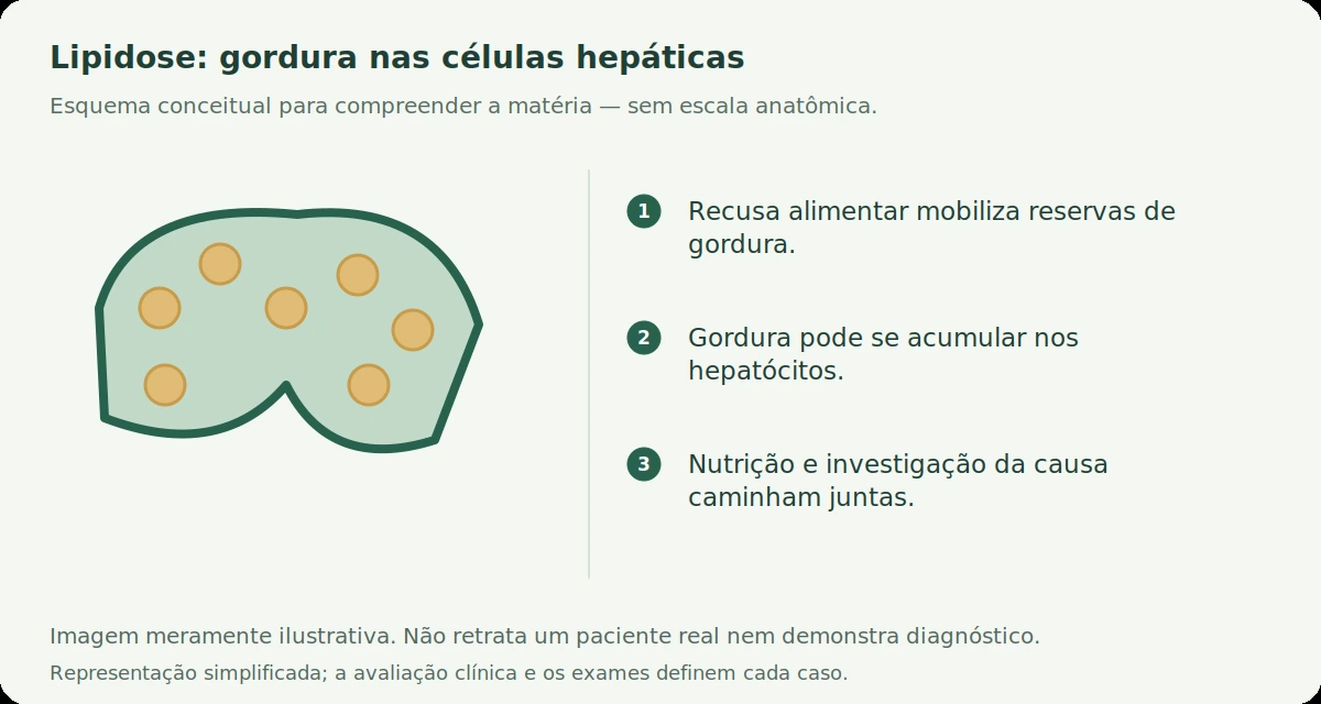 Esquema conceitual: Lipidose hepática felina: por que um gato que para de comer pode acumular gordura no fígado?