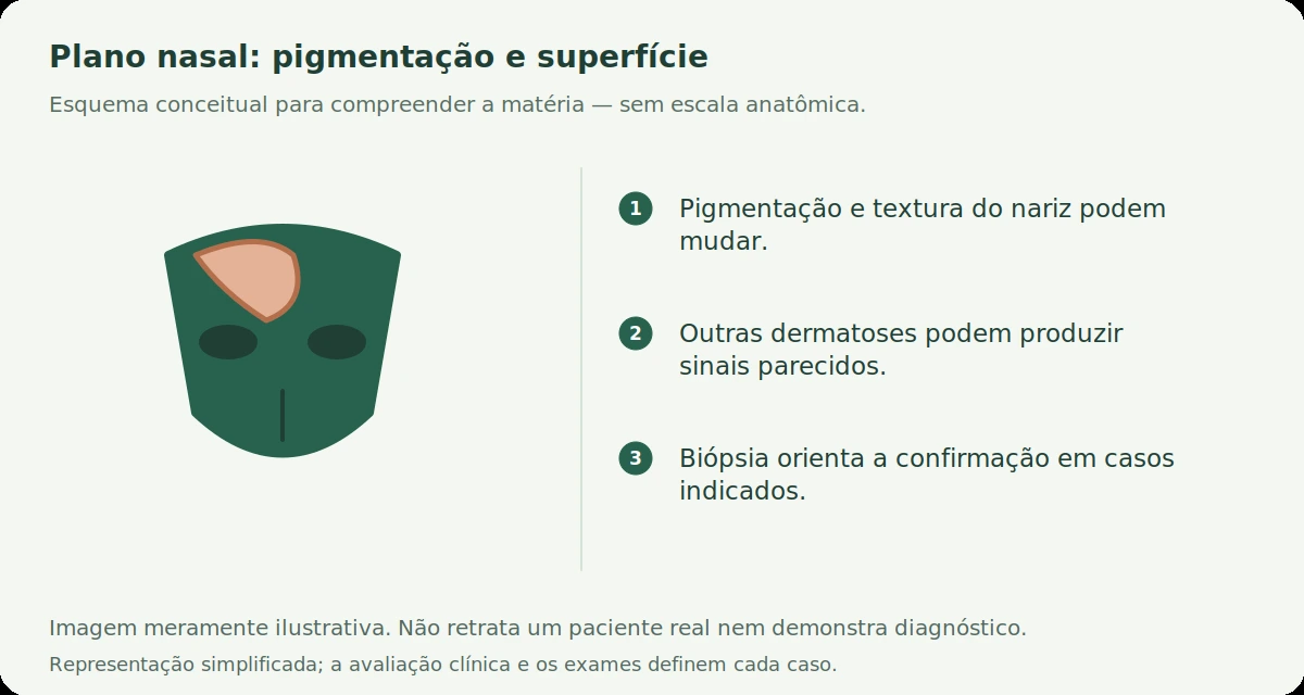 Esquema conceitual: Lúpus discoide no cachorro: perda de cor e feridas no focinho precisam de biópsia?