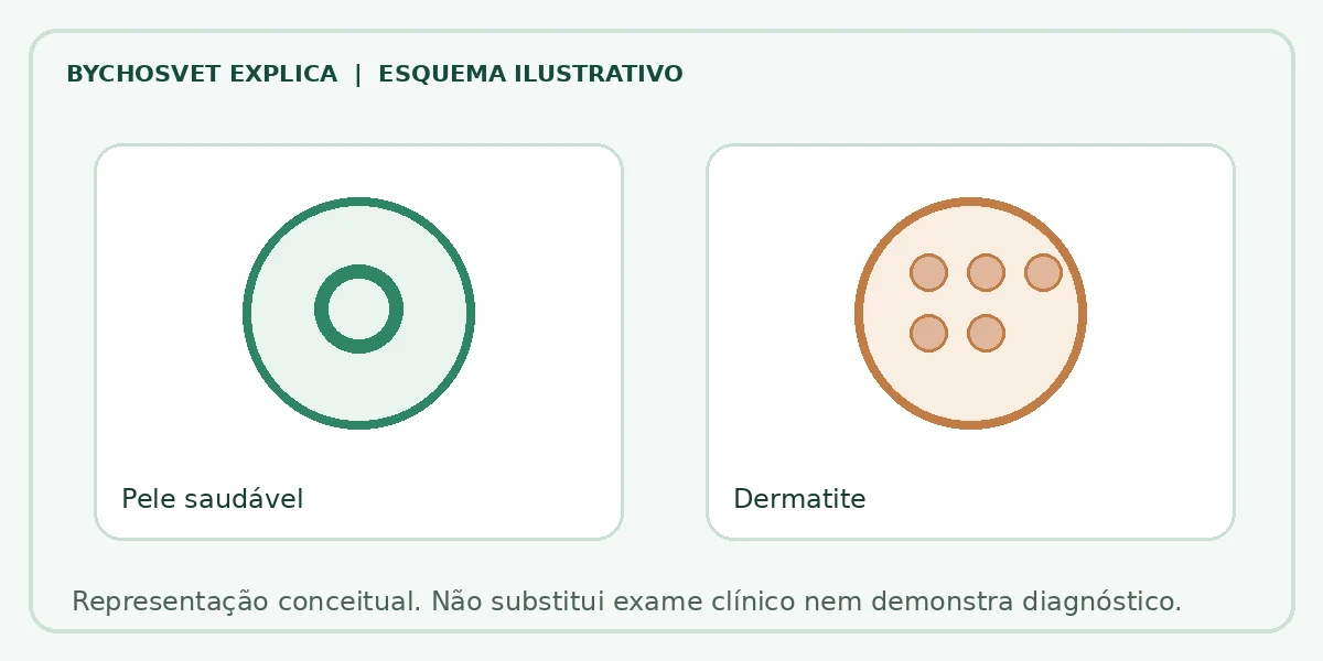 Esquema ilustrativo: Pele saudável em comparação com Dermatite