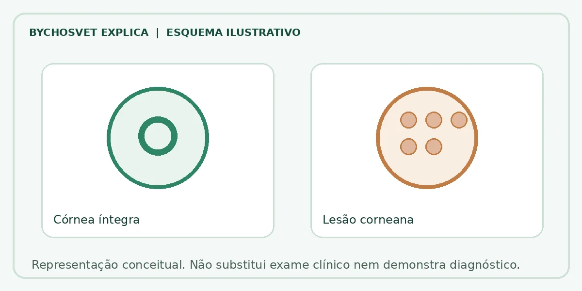 Esquema ilustrativo: Córnea íntegra em comparação com Lesão corneana