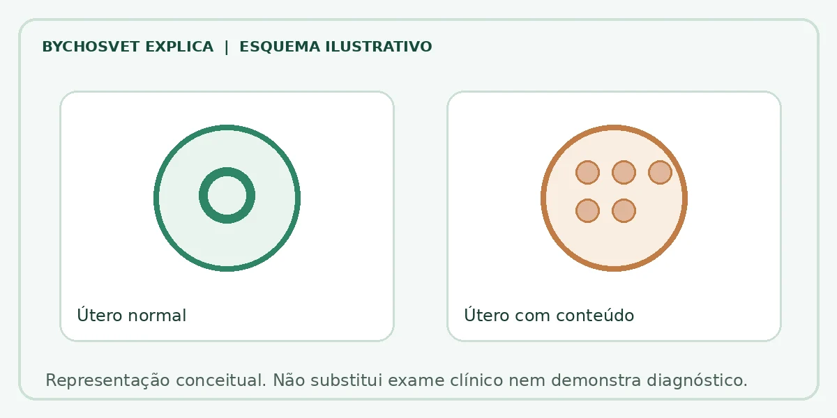 Esquema ilustrativo: Útero normal em comparação com Útero com conteúdo