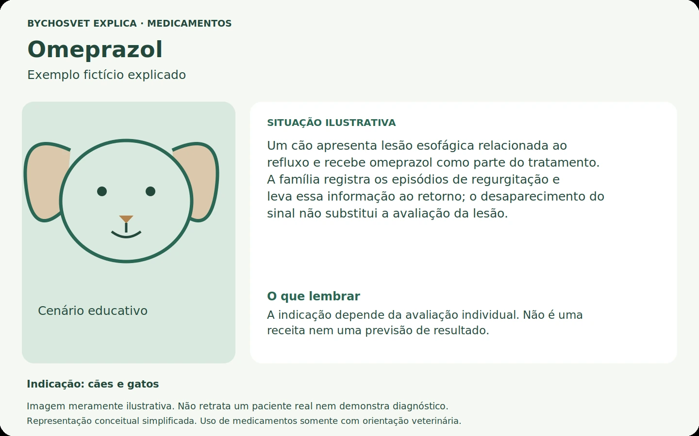 Exemplo fictício em português relacionado ao uso de omeprazol.