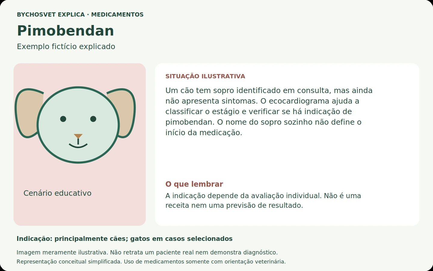 Exemplo fictício em português relacionado ao uso de pimobendan.