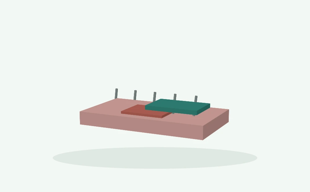 Modelo 3D esquemático: Defeito cirúrgico, margem e cobertura com tecido