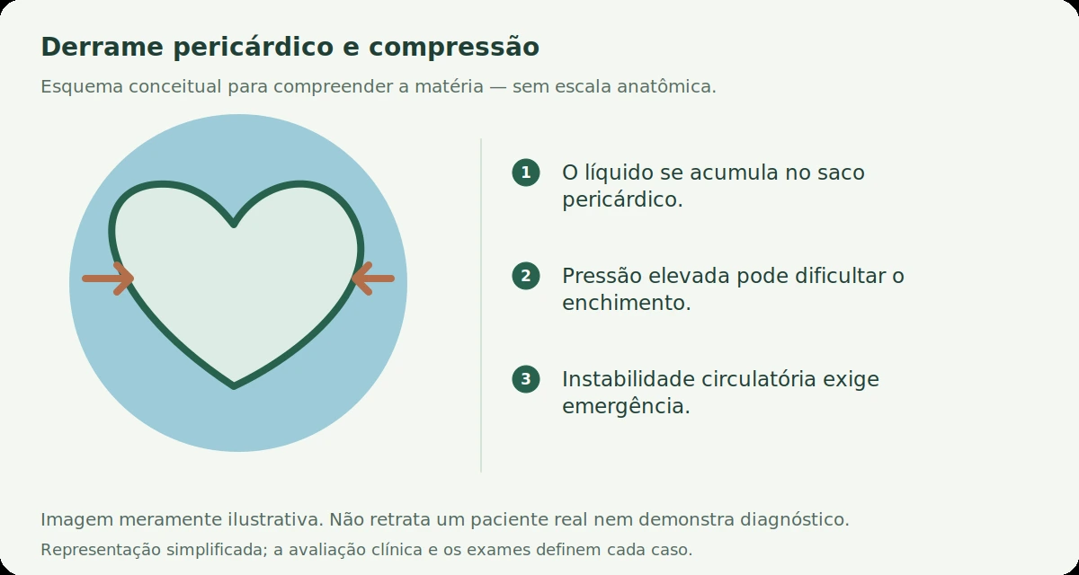 Esquema conceitual: Tamponamento cardíaco: líquido ao redor do coração pode impedir seu enchimento?
