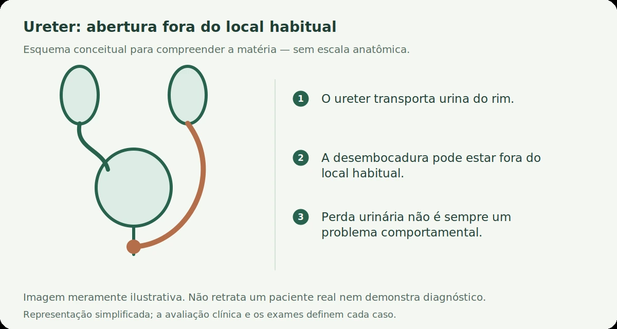 Esquema conceitual: Ureter ectópico: o filhote pode perder urina mesmo conseguindo fazer xixi normalmente?